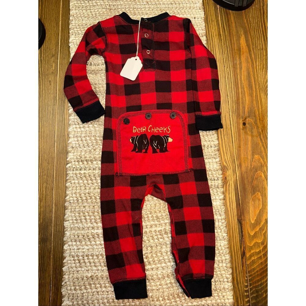 FLAP JACK One Piece Pajama Red Black Buffalo Plaid Rear Flap 12 months pajama sl